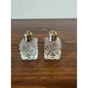 Vintage Miniature Glass Salt and Pepper Shakers Star Mark Clear Square Set of 2